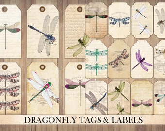 Vintage Dragonfly Tags: Junk Journal Ephemera (Digital Download)