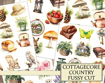 Akwarela Cottagecore Fussy Cut Ephemera: ozdoby do dziennika śmieci (pobranie cyfrowe)