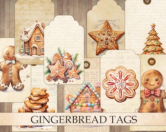 Vintage Gingerbread Man Tags: Christmas Ephemera (Digital Download)