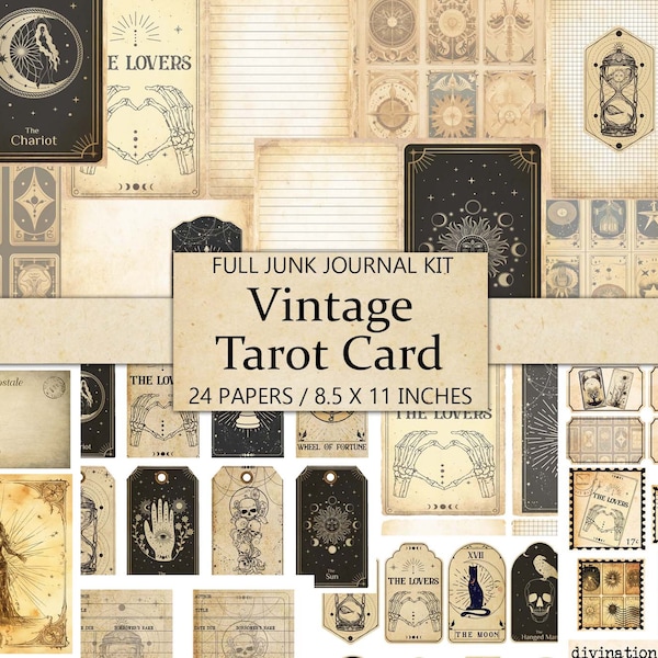 Vintage Tarot Card, Antique Wicca, Junk Journal Kit, Journal Pages, Ephemera, Fussy Cut, Scrapbook Embellishment, Printable Craft Kit