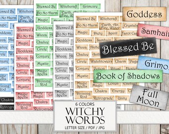 Witch Word Scraps: Grimoire Ephemera for Junk Journals, Witchy Words, Fussy Cut (Digital Download)