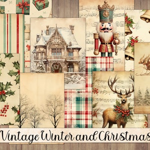 Vintage Winter and Christmas Junk Journal Pages, Seasonal Paper, Ephemera, Winter Scrapbook Kit, Holiday, Printable, Instant Download