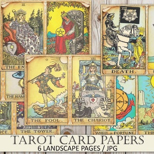 Carta de tarô antiga, papéis de diário indesejados, adivinhação, papel antigo, artesanato vintage para impressão, coisas efêmeras, bruxa, Wicca, papéis dobráveis, assinatura