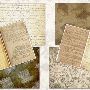 May include: A collage of six vintage-style paper textures. The papers feature different patterns, including stripes, floral designs, and handwritten text. The papers are all in shades of brown and beige.