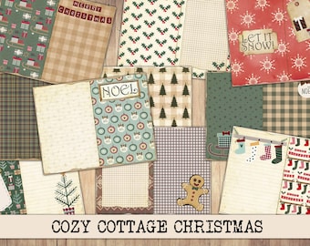 クリスマスジャンクジャーナルペーパー：居心地の良い冬のコテージの