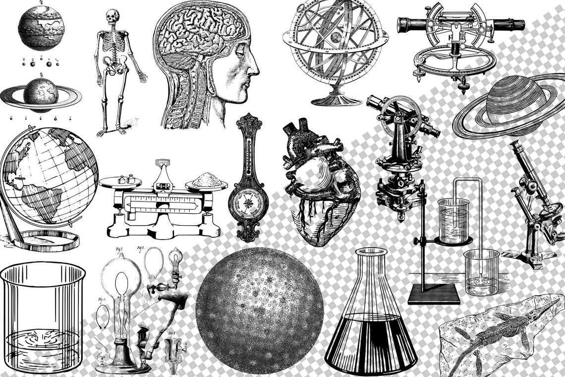 Vintage Science Clipart: Chemistry & Biology Illustrations (PNG ...