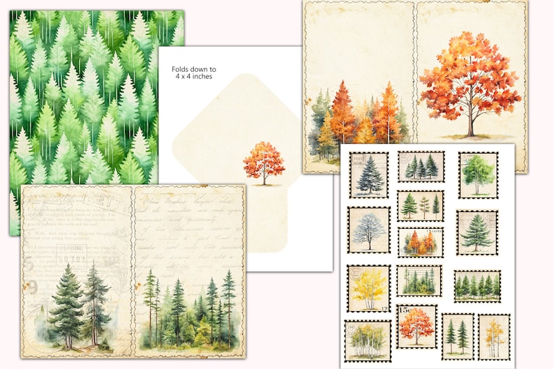 Vintage Forest Trees Junk Journal Kit: Ephemera, Scrapbook (digital ...