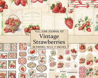 Vintage Strawberries Junk Journal Kit: Printable Ephemera (Digital Download)