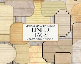 Vintage Lined Tags: Printable Ephemera, Junk Journal Embellishments (Instant Download)