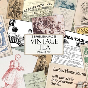 Efímera de té imprimible, imágenes antiguas, ilustraciones antiguas, varios tamaños y formas, efímera de diario basura, corte quisquilloso, descarga instantánea