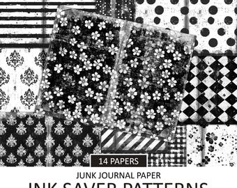 Vintage Black and White Junk Journal Paper, Distressed Scrapbook Ephemera (Digital Download)