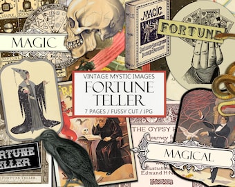 Kit éphémère de diseuse de bonne aventure vintage : fournitures de journal indésirable mystique (téléchargement numérique)