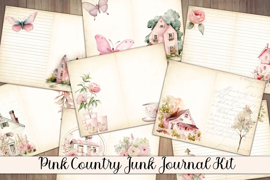 Pink Farmhouse Junk Journal Kit: Shabby Chic Ephemera (digital Download ...