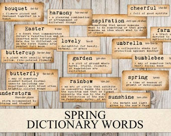 Spring Dictionary Words, Printable Junk Journal Ephemera, Grunge, Spring Craft Kit Scraps, Vintage, Seasonal, Fussy Cut, Instant Download