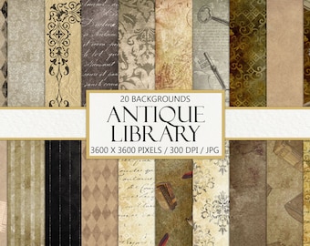 Antique Library Digital Paper: Vintage Ephemera Backgrounds (Digital Download)