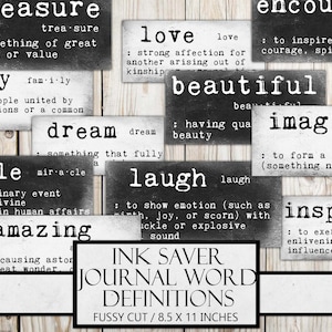 Ink Saver Journal Word Definitions, Printable Junk Journal Ephemera, Dictionary Words, Grunge, Craft Kit Scraps, Vintage, Fussy Cut