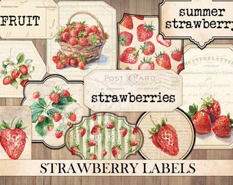 Vintage Strawberry Labels: Junk Journal Ephemera (Digital Download)