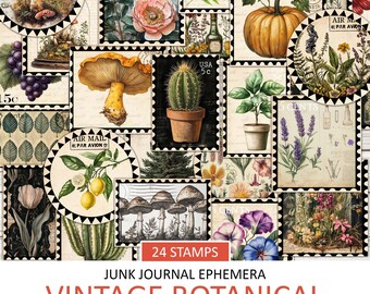 Vintage Botanische Briefmarken: Junk Journal Ephemera (Digitaler Download)