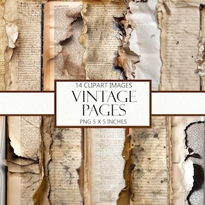 Antique Book Pages, Junk Journal Paper Clipart, Vintage Images, Old Book PNGs, Book Page Clip Art, Instant Download, Commercial Use