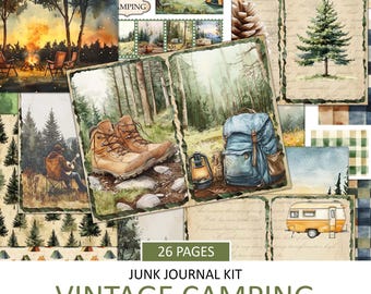 Vintage Camping Junk Journal Kit: Printable Ephemera, Nature Theme (Digital Download)