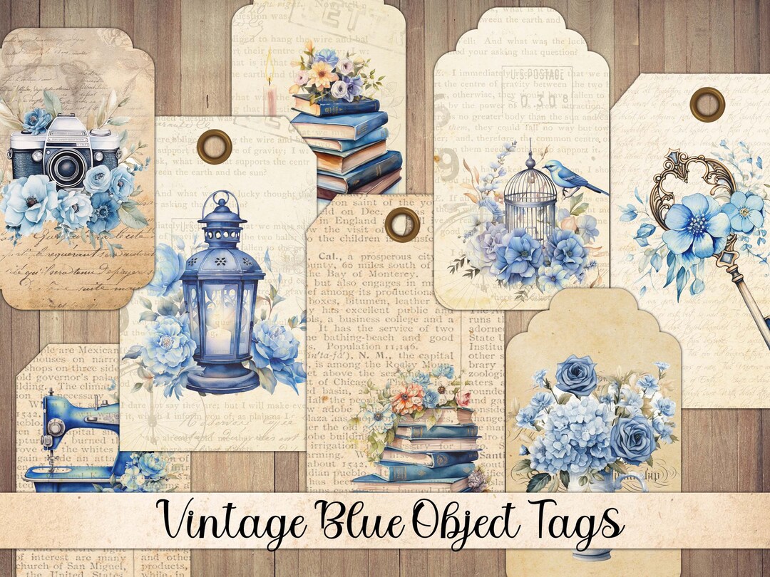 Vintage Blue Object Tags: Junk Journal Ephemera (digital Download) - Etsy