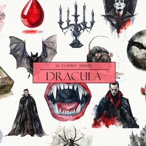 Watercolor Vampire Clipart, Classic Dracula Sublimation, Undead Images, Goth Clip Art, Gothic Sublimation, Halloween, Commercial Use, PNG