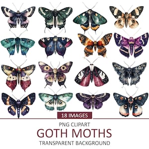 Aquarell Goth Motten Clipart, Moody Goth Schmetterling Clip Art, Insekt Illustration, Sublimation, Scrapbook, Junk Journal, PNG Bild