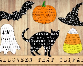 Halloween Text Clipart: Ghost, Pumpkin, Bat (Digital Download)