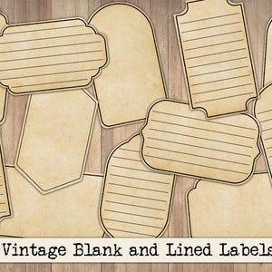 Etiquetas vintage pautadas e em branco, itens efêmeros para impressão, retalhos antigos, cartões de diário, enfeites de diário de sucata, corte sofisticado, download instantâneo