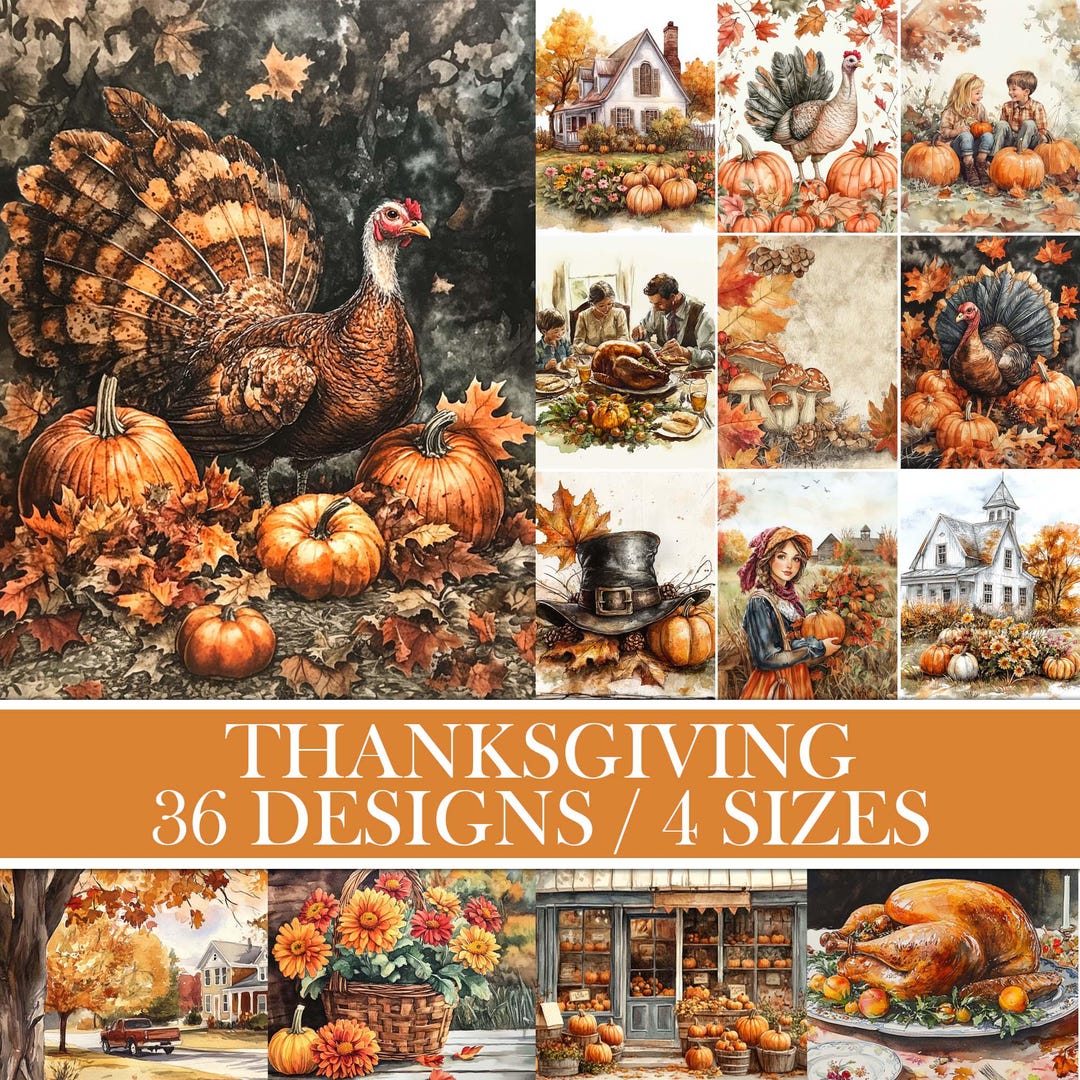 Vintage Thanksgiving Image Kit: Scrapbook Paper (printable Download) - Etsy
