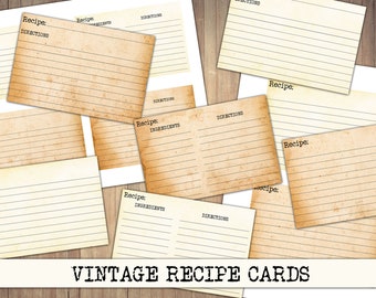 Vintage Recipe Cards: Distressed Antique Style (PNG Digital Download)
