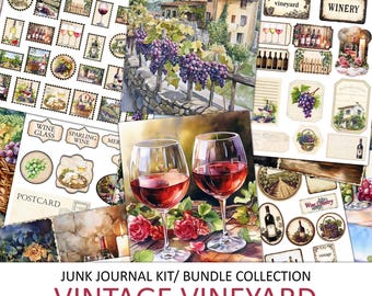Vintage Vineyard Junk Journal Kit: Wine Ephemera, Paper (Digital Download)