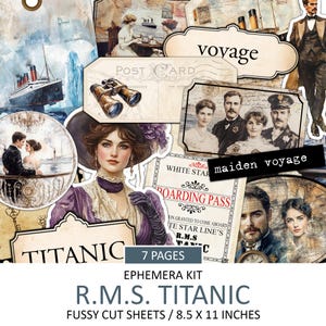 Kit de efímeras del R.M.S. Titanic, barco de estilo vintage, época del Titanic, viaje inaugural antiguo, recortes recortados, suministros para revistas basura, collage, imprimible
