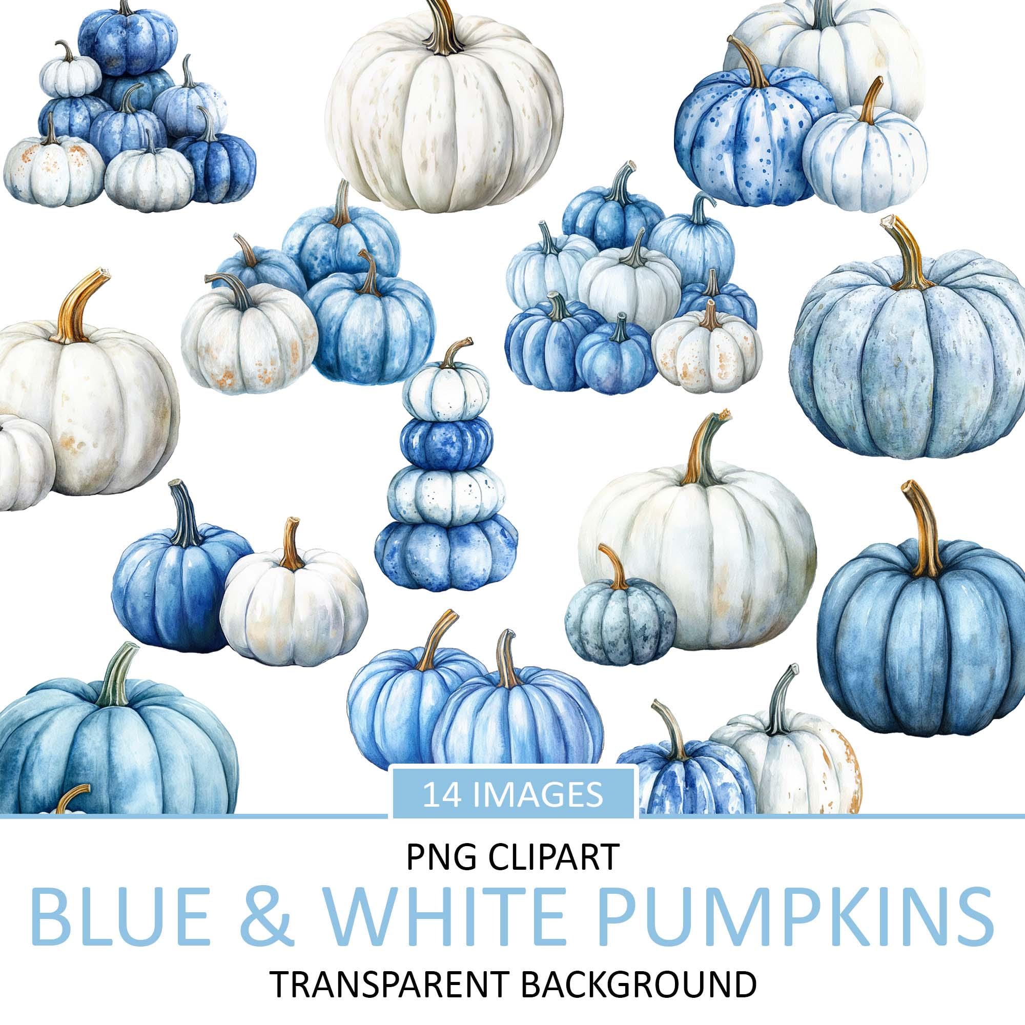 Watercolor Blue and White Pumpkins Clipart: Fall PNG (commercial Use ...