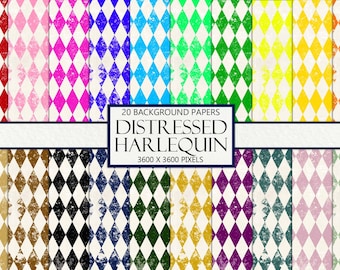Distressed Harlequin Scrapbook Paper: Colorful Diamond Pattern (Digital Download)