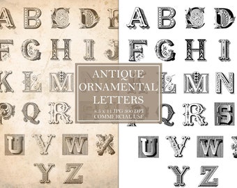 Antique Ornamental Alphabet, Printable Words, Junk Journal, Vintage Ephemera, Authentic Typography, Fussy Cut, Scraps, Digital, Download