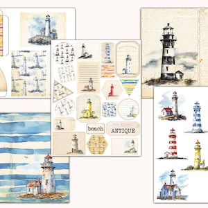 Watercolor Lighthouses Junk Journal Kit, Vintage Style Beach Pages ...