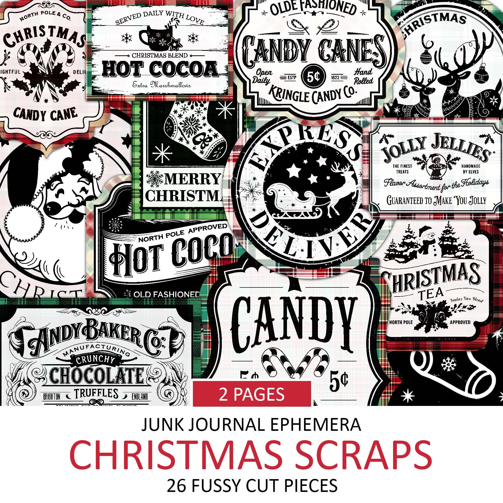 Vintage Christmas Scraps, Fussy Cut Winter, Retro Quotes and Sayings, Scrapbook Embellishments, Junk Journal Ephemera, Collage, Download