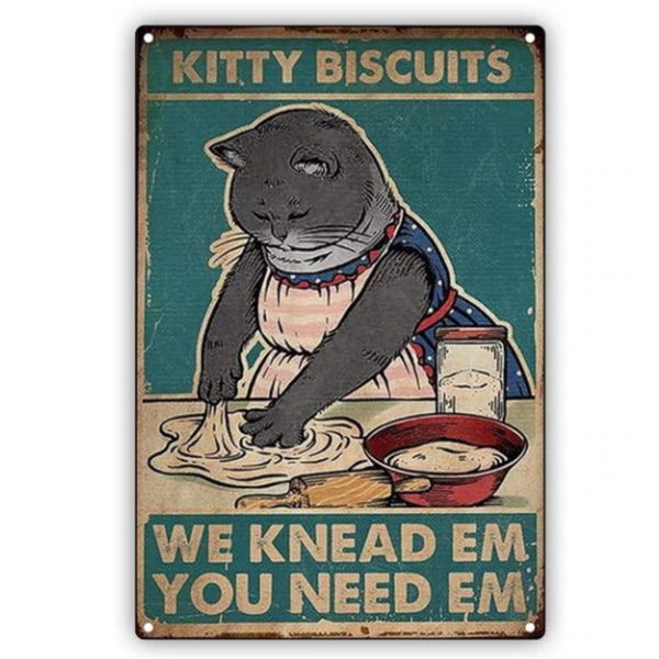 Cat Gifts for Cat Lover - Kitty Biscuits - Vintage Cat Sign Kitty Biscuits Cat Aluminum