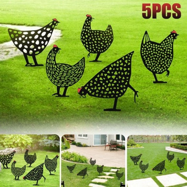 5PCS Chicken Stakes Yard Art Outdoor Garden Backyard Lawn Acrylic Hen Home Decor