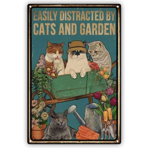 Blechschild „Easily Distracted By Garden“ – Vintage Aluminium, 20,3x30,5 Cm, Für Garten, Garage & Haus