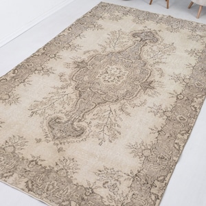Oushak Rug Wool - Neutral Rug - Turkish Rug 5x9 - Handknotted Rug - Vintage Rug 5x9 - Beige Rug - Antique Rug - Persian Rug, Old Rug Muted