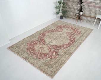 red vintage rug, 5x9 rug, red handmade rug, turkish area rug, red persian rug, wool antique rug, Size of this rug 275x172 cm - 9.0x5.6 feet