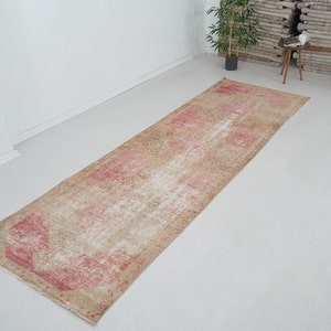 Tappeto da corridoio Oushak rosso anticato: fatto a mano in stile turco vintage 3x10