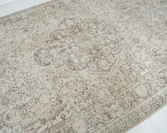 Vintage Rug 7x10 - Neutral Oushak Rug 7x10 - Persian Rug 7x10 - Beige Brown Rug - Rug For Livingroom And Bedroom -Feet Of Thish Rug 6.6x10.1