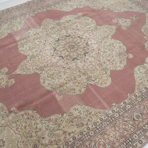 Vintage Oriental Rug, Large Rug, Oushak Rug, 8x11 Rug, Turkish Area Rug, Red Rug, Faded Rug, Hand Knotted Rug, Living room Rug, Home Decor