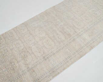 Neutral beige oushak rug, 2&#39;8x9&#39;4 ft, Turkish rug 3x9, Vintage runner rug, Persian runner rug, Oushak runner 3x9, Turkish runner 3x9,