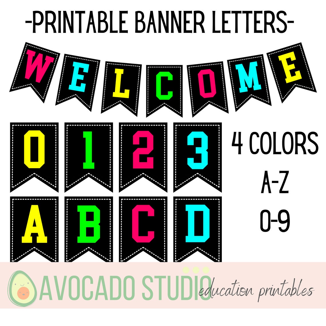 Alphabet Banner and Numbers Printable Clipart | Etsy