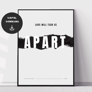 Joy Division, Love Will Tear Us Apart, Music Wall Print, Minimal Music Print, Indie Rock Music Wall Art, Digital Download