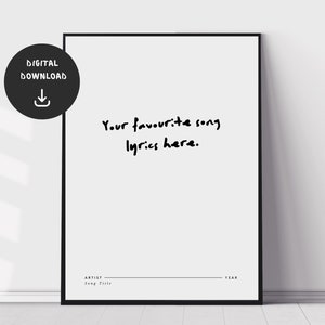 Personalised Song Lyrics Print, Custom Lyrics Poster, Favourite Song, First Dance Song, Printable Lyrics, Minimal Print, Digital Download